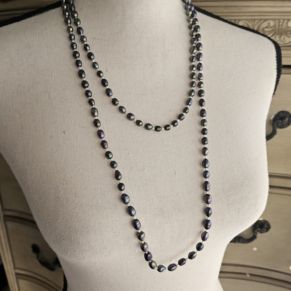 Genuine Black Pearl Necklace 54-inch Extra Long Beaded Single Strand GUC - Picture 11 of 13